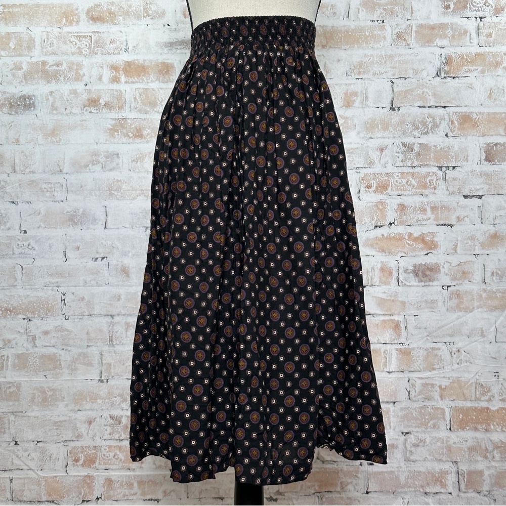 True Vintage 1990s Abstract Geometric Polka Dot Elastic Waist A-Line Midi Skirt
